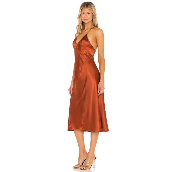 Bronze Backless Midi Slip Dress - Picture 1 of 10